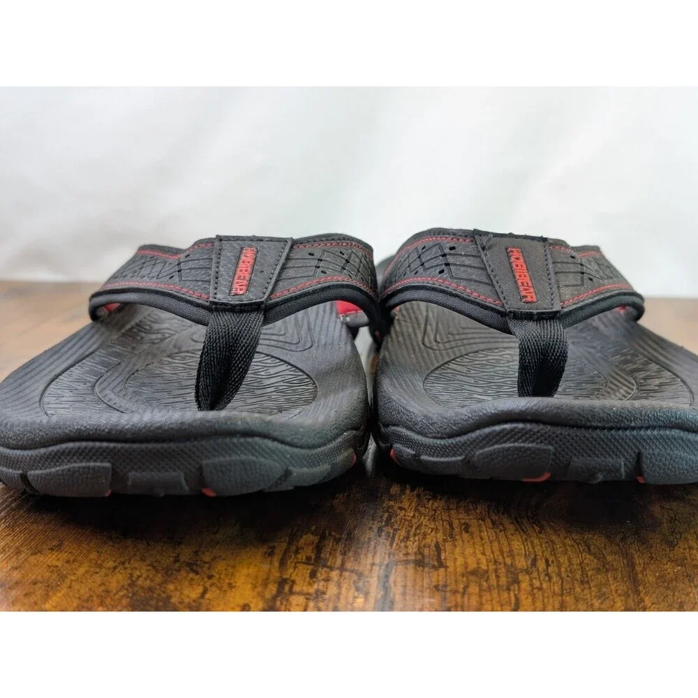 Hobibear Mens Size 10 Black Red Thong Slide On Cushioned Flip Flop Sandal Shoes